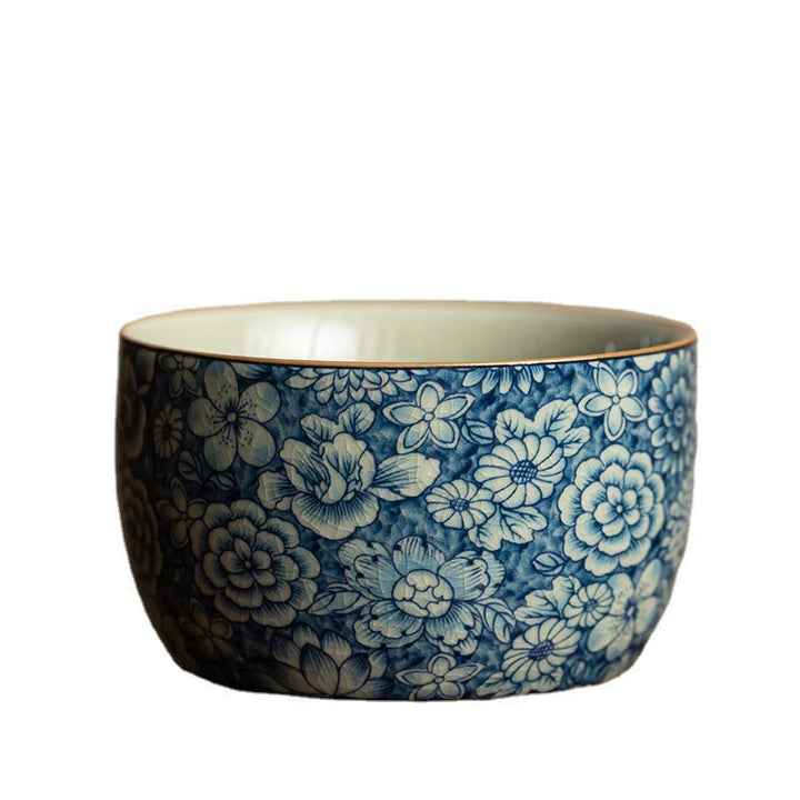 Buddha Stones Blue Lotus Peach Blossom Chrysanthemum Design Ceramic Teacup Kung Fu Tea Cups