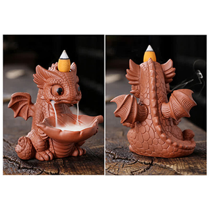 Lovely Dinosaur Purple Clay Backflow Smoke Fountain Healing Incense Burner Decoration