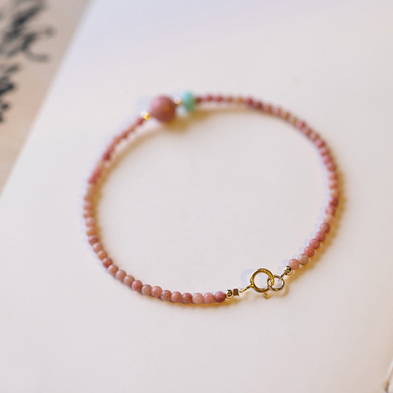 Buddha Stones 14K Gold Plated Natural Rhodonite Loving Energy Chain Bracelet