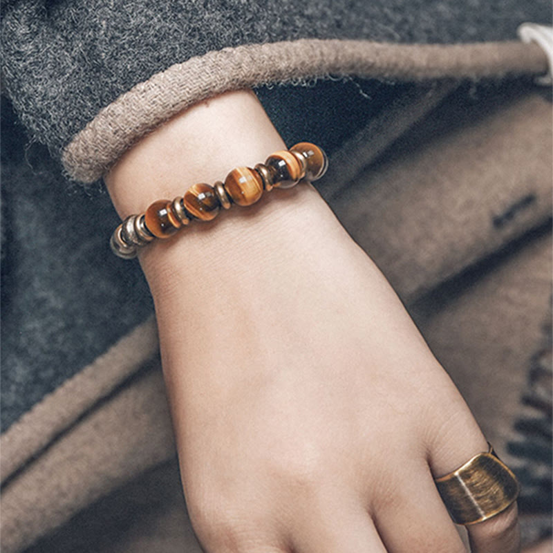 Buddha Stones Tiger Eye Stone Copper Protection Bracelet