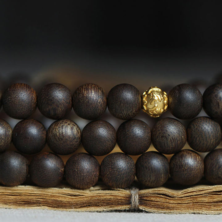 108 Mala Beads 999 Pure Gold Beads Rare Brunei Agarwood Peace Strength Bracelet