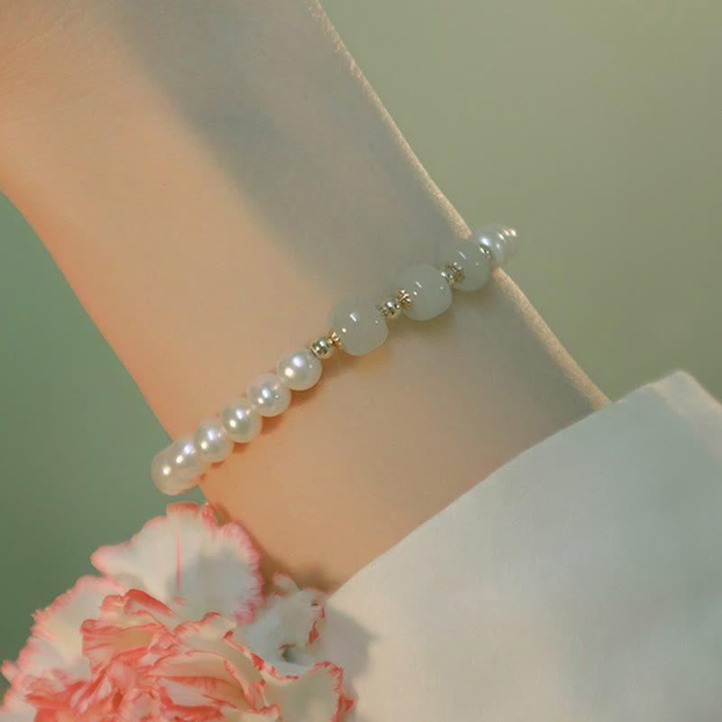 14K Gold Plated Natural Pearl Hetian Cyan Jade White Jade Sincerity Bead Chain Bracelet