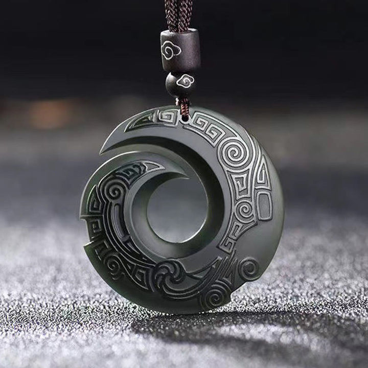 Buddha Stones One's Luck Improves Design Patern Hetian Cyan Jade Peace Buckle Luck Necklace Pendant