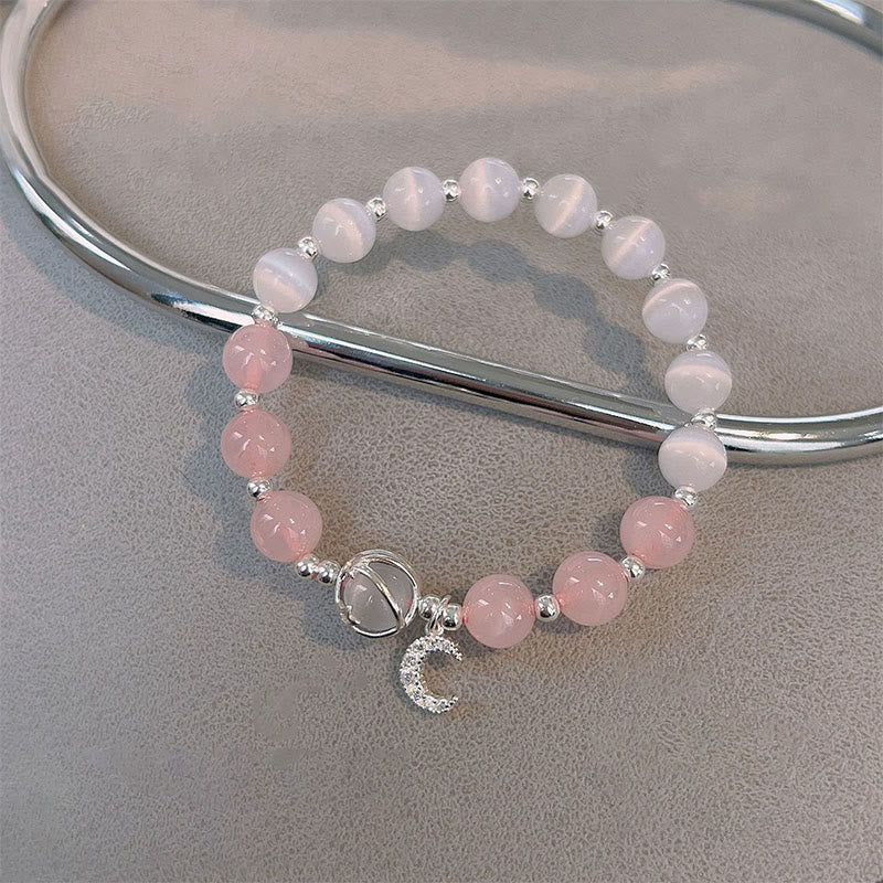 Buddha Stones Natural Cat's Eye Pink Crystal Moon Love Charm Bracelet