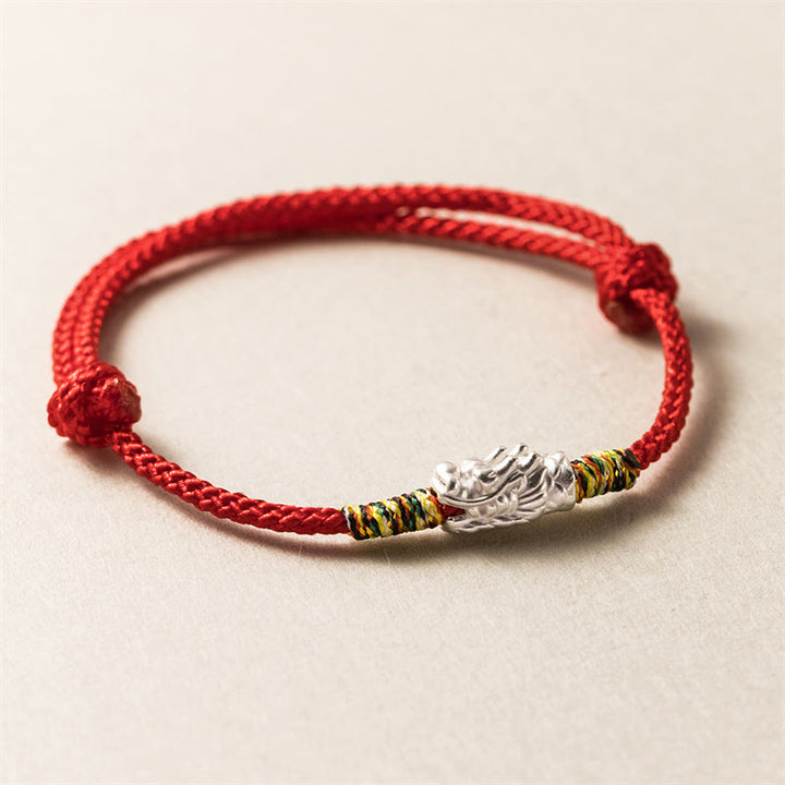 Buddha Stones 925 Sterling Silver Year of the Dragon Luck Strength Red Rope Bracelet