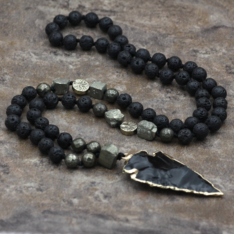 Buddha Stones Natural Lava Rock Yoga Meditation Necklace Arrow Pendant