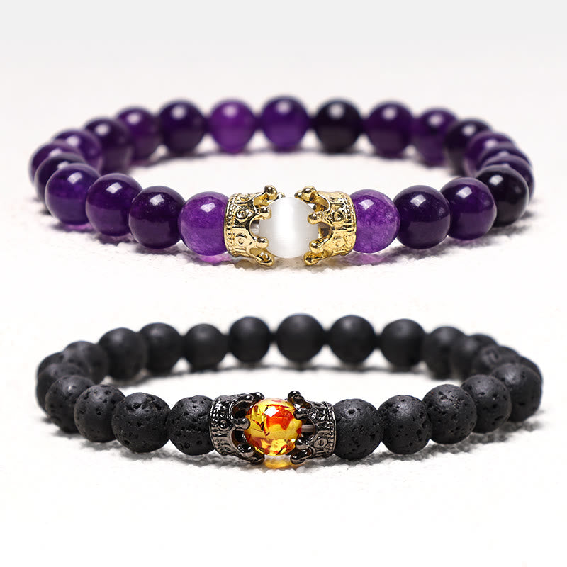 Buddha Stones Natural Stone King&Queen Crown Healing Energy Beads Couple Bracelet