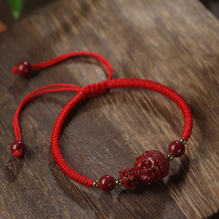 Buddha Stones Chinese Zodiac Natal Buddha Cinnabar Amulet Blessing String Bracelet