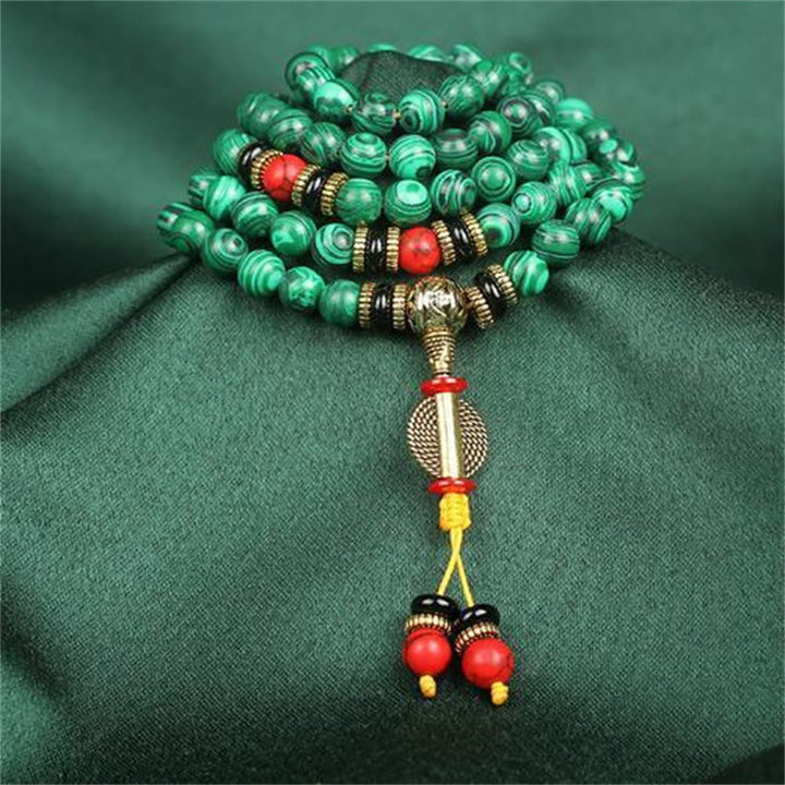 Buddha Stones Tibetan 108 Mala Malachite Beads Bracelet Necklace