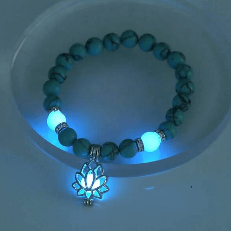 Buddha Stones Tibetan Turquoise Glowstone Luminous Bead Lotus Protection Bracelet