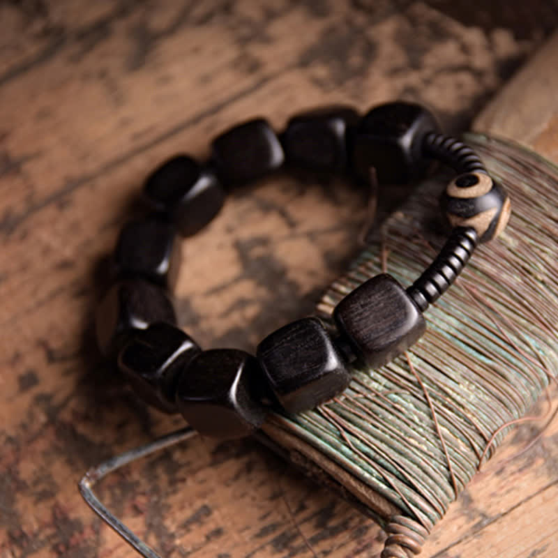 Buddha Stones Tibetan Ebony Wood Dzi Bead Strength Bracelet