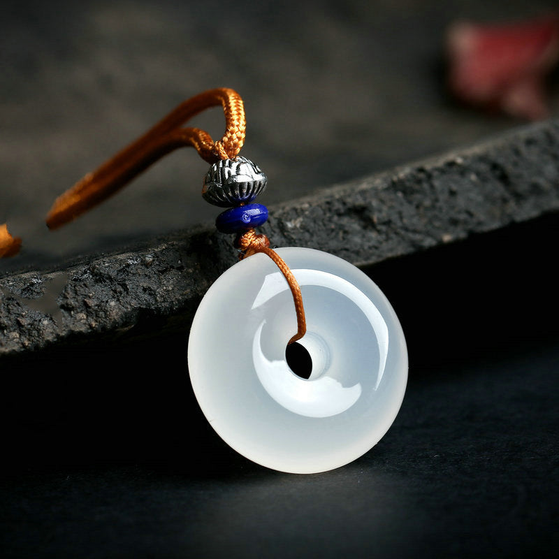 Round White Agate Luck Necklace Pendant