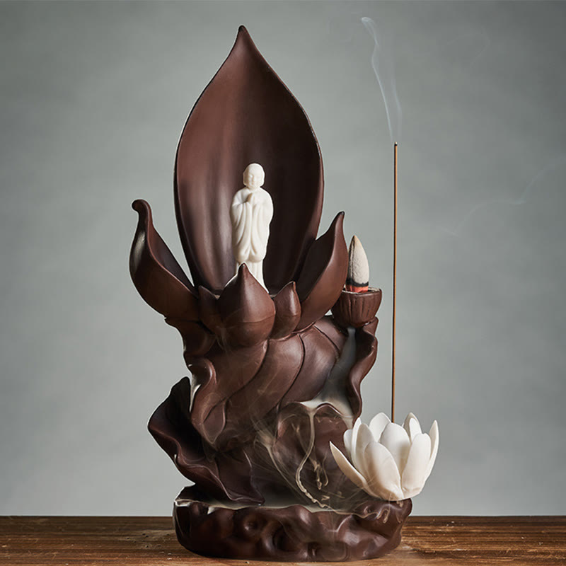 Buddha Stones Lotus Buddha Avalokitesvara Enlightenment Purple Clay Incense Burner Decoration