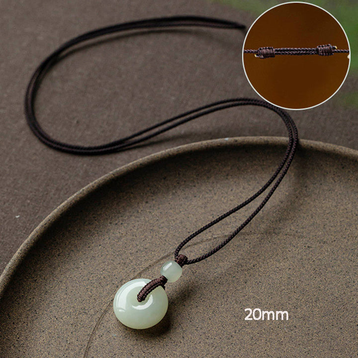 Natural Round Jade Peace Buckle Luck Prosperity Necklace Pendant