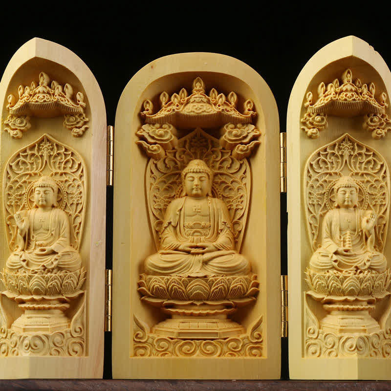 Hand-carved Portable Buddha Boxwood Serenity Home Decoration Altar