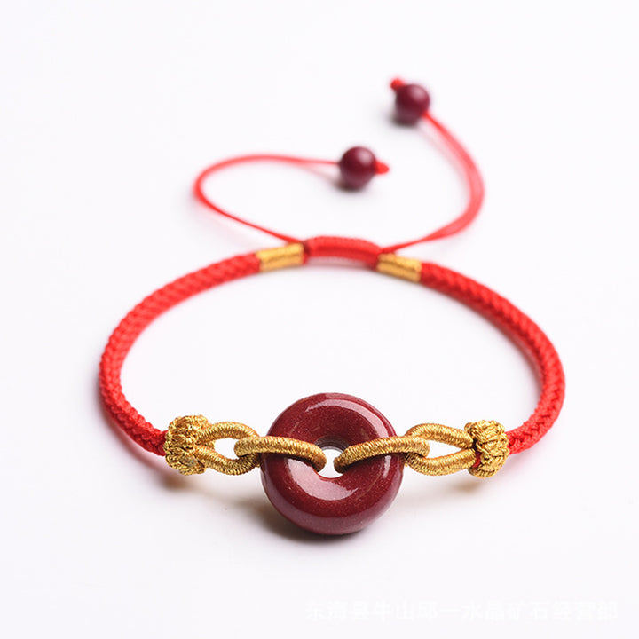 Buddha Stones Handmade Cinnabar Peace Buckle Blessing Braided Rope Bracelet