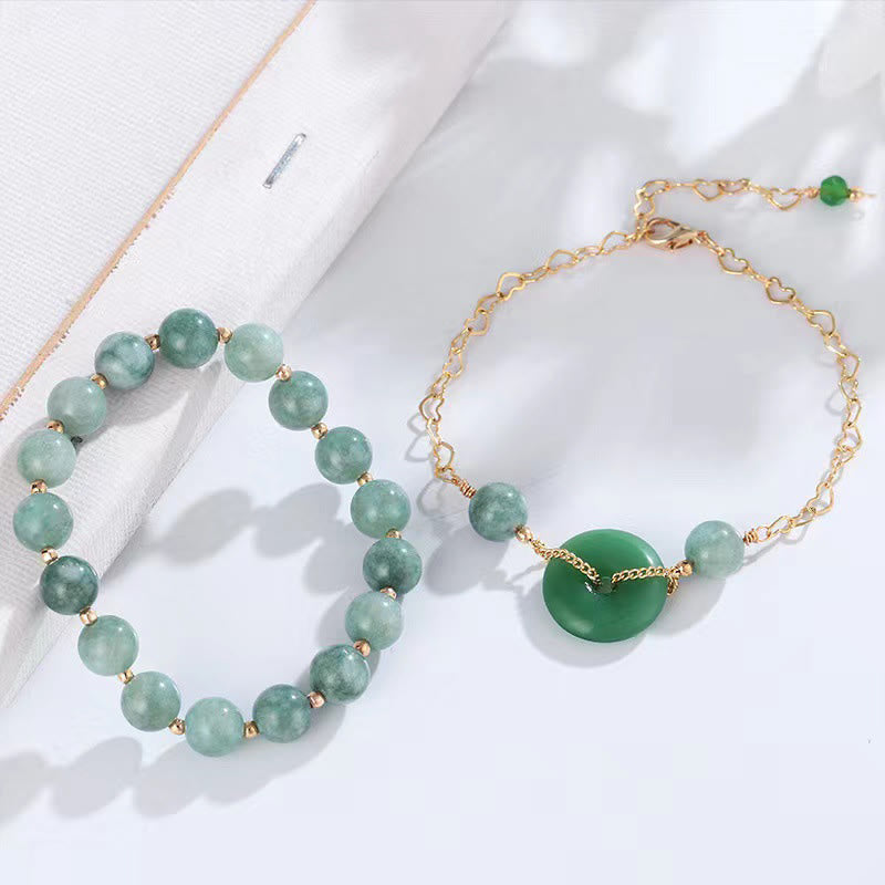 2Pcs Round Jade Peace Buckle Prosperity Luck Bracelet