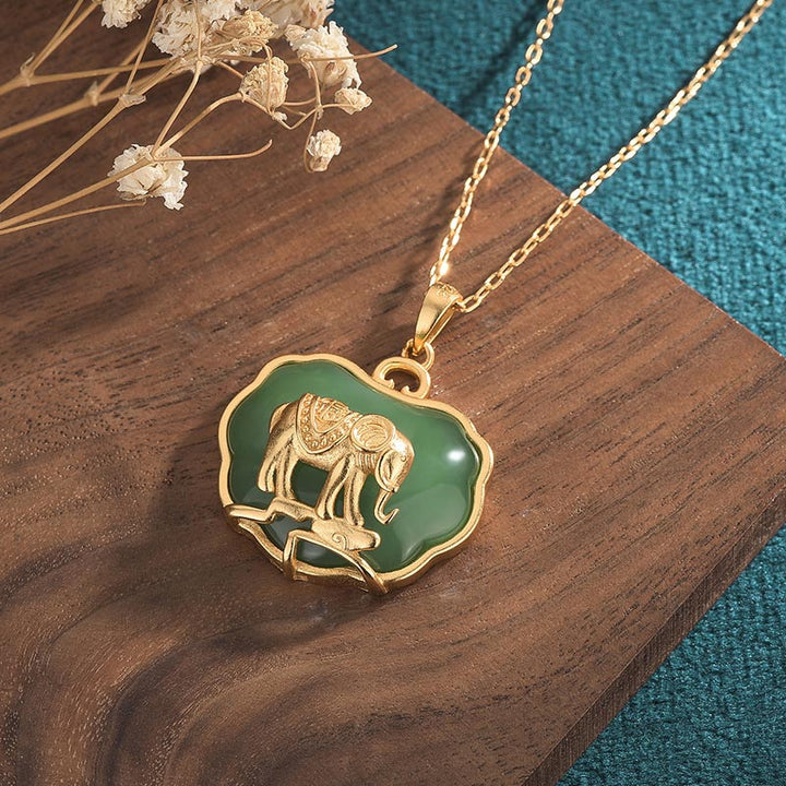 Natural Jade Elephant Healing Necklace Pendant
