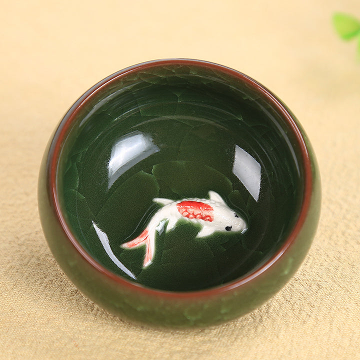 Buddha Stones Cute Koi Fish Ceramic Teacup Kung Fu Tea Cup Bowl 45ml