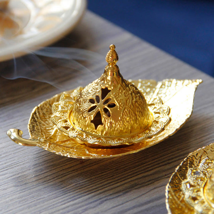 Tibetan Gold Mini Leaf Coaster Meditation Incense Burner