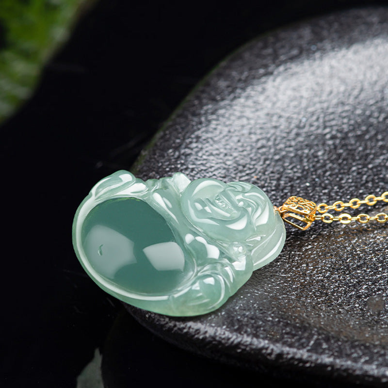 Laughing Buddha Natural Jade Prosperity Abundance Necklace Pendant