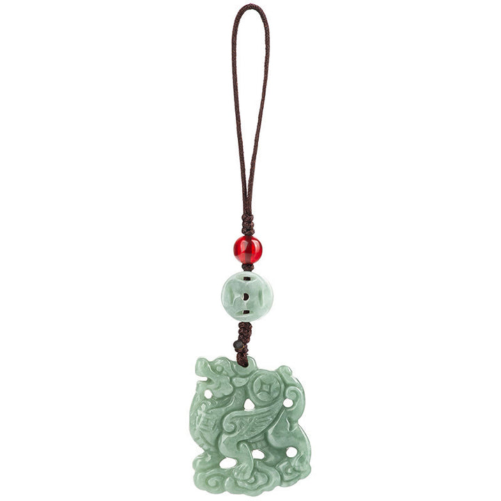 Buddha Stones Natural Jade Kirin Prosperity Phone Hanging Decoration