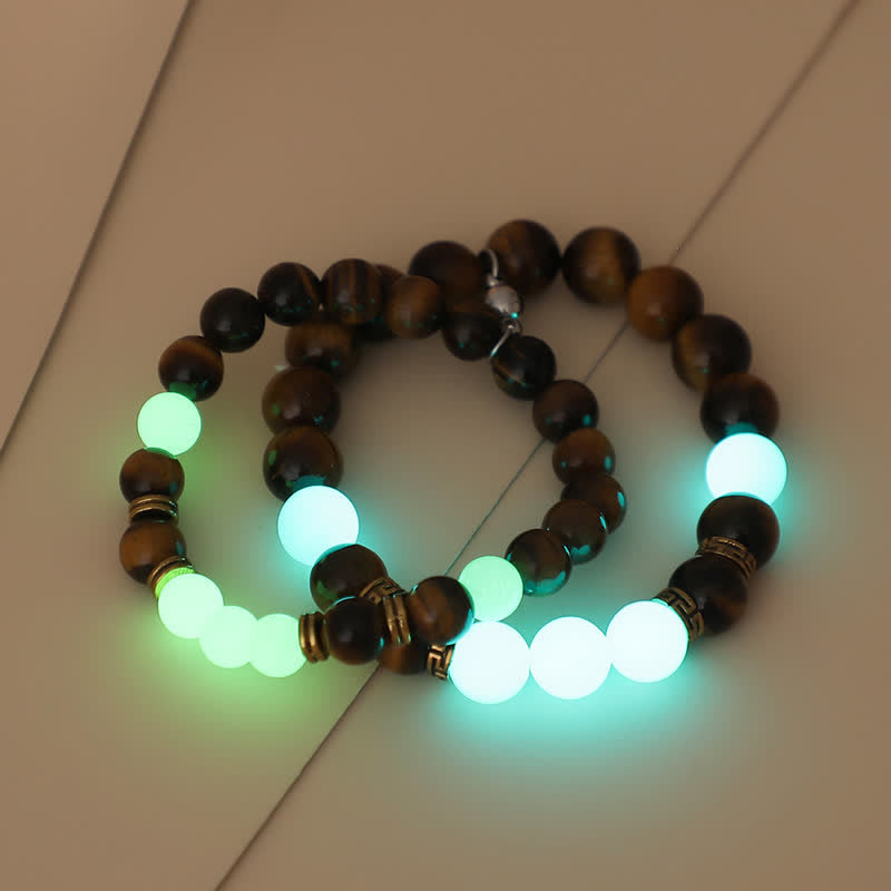 2Pcs Tiger Eye Glowstone Luminous Bead Protection Couple Bracelet