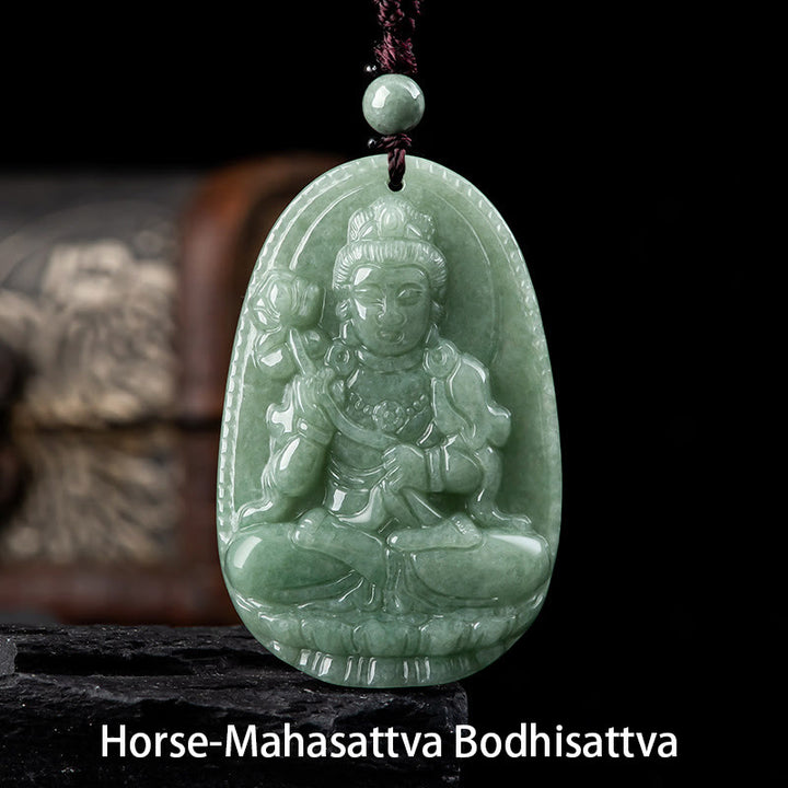 Buddha Stones Chinese Zodiac Natal Buddha Natural Jade Wealth Prosperity Necklace Pendant