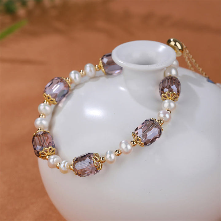 Buddha Stones Natural Amethyst Pearl Peace Healing Chain Bracelet