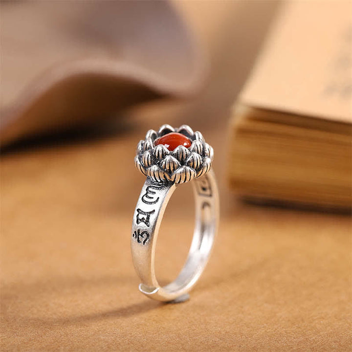 925 Sterling Silver Lotus Red Agate Confidence Blessing Ring (Extra 30% Off | USE CODE: FS30)