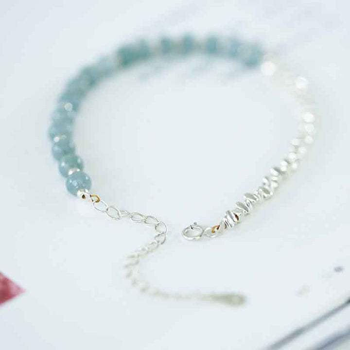 925 Sterling Silver Natural Blue Jade Tourmaline Amber Confidence Blessing Bracelet