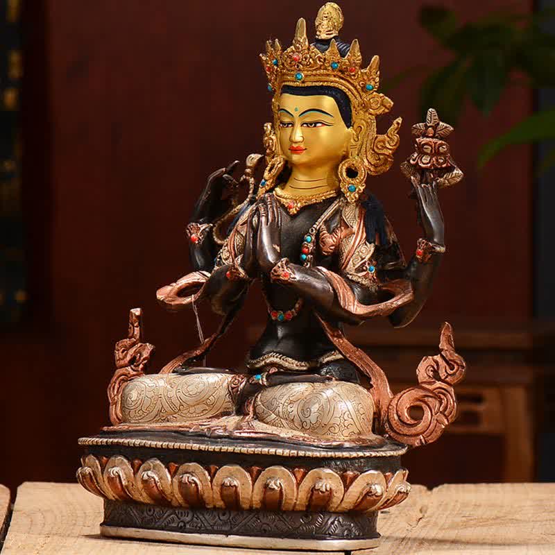 Bodhisattva Chenrezig Four-armed Avalokitesvara Protection Copper Statue Decoration