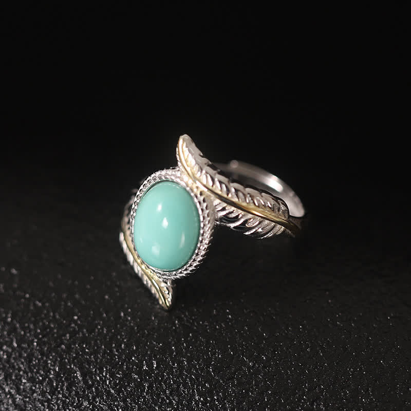 925 Sterling Silver Turquoise Feather Strength Protection Ring