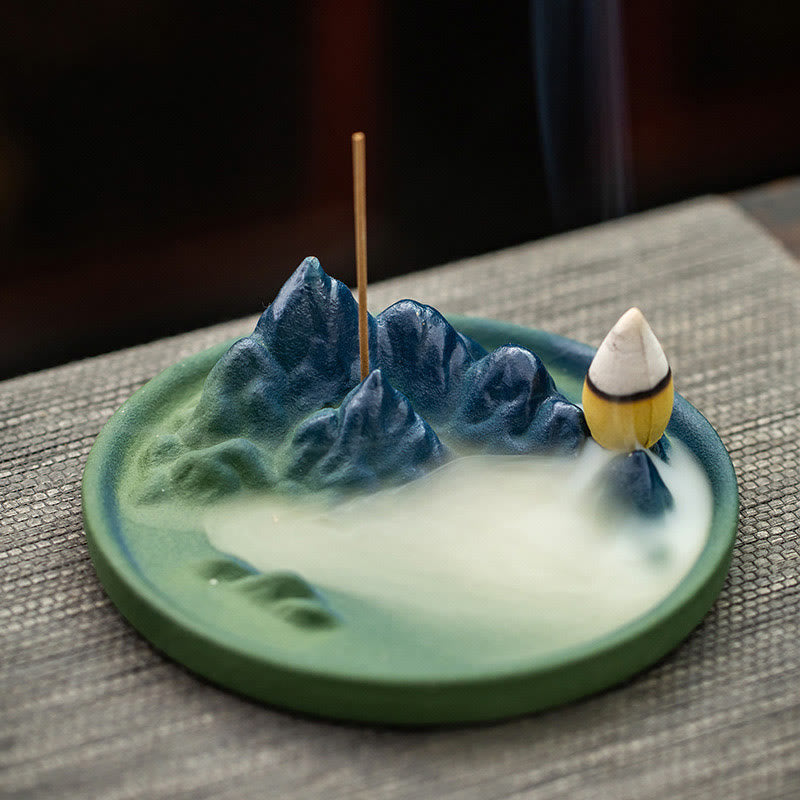 Creative Mountain River Ceramic Healing Backflow Incense Burner