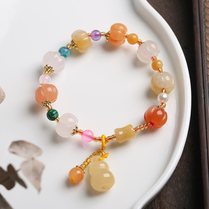 Natural Golden Silk Jade Crystals Gourd Pixiu Pumpkin Beads Wealth Charm Bracelet