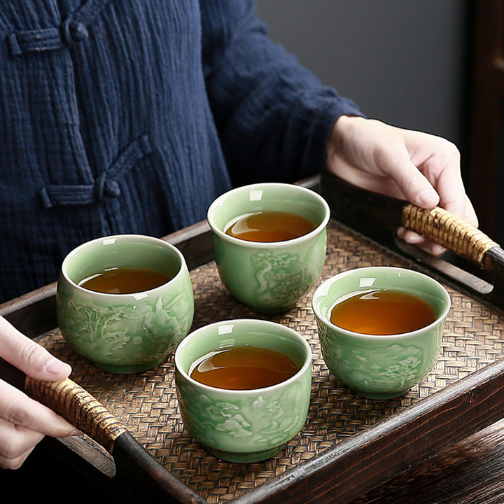 Buddha Stones Trees Pavilion Mountains Rivers Pine Ceramic Teacup Kung Fu Tea Cup