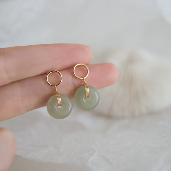 Round Jade Peace Buckle Luck Drop Earrings