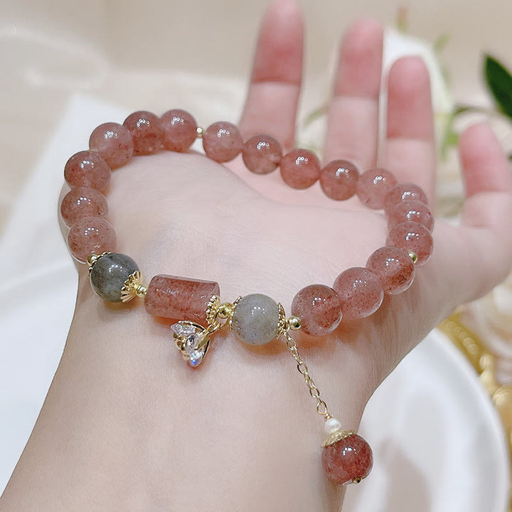 Buddha Stones Natural Strawberry Quartz Moonstone Love Bracelet