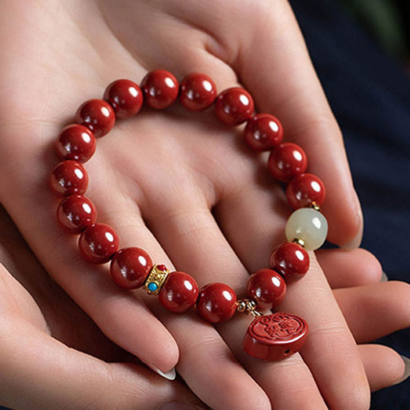 Buddha Stones Cinnabar Jade Healing Protection Charm Bracelet