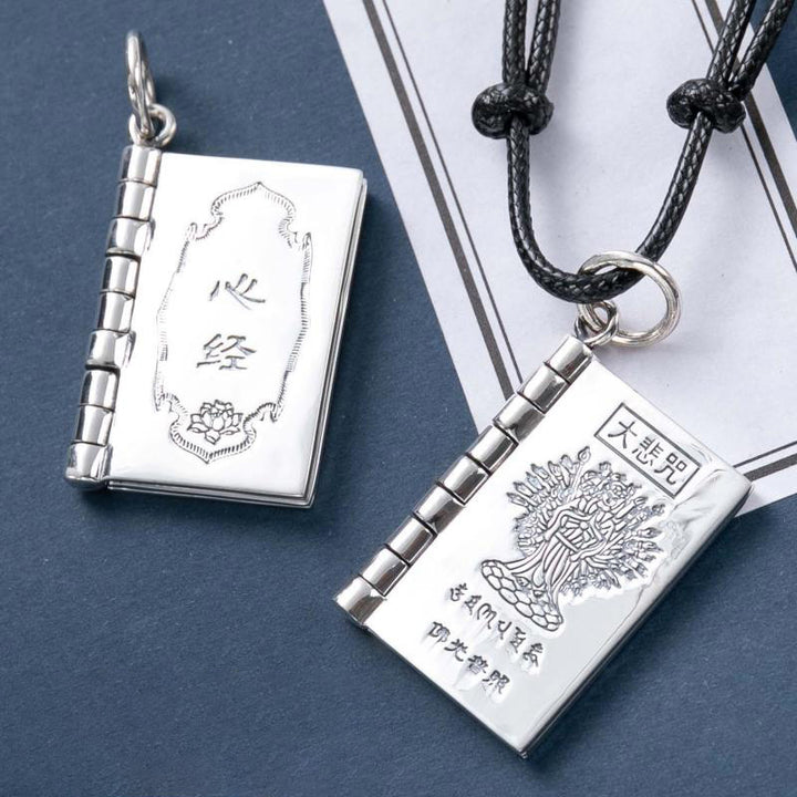 990 Sterling Silver Heart Sutra Great Compassion Shurangama Mantra Lotus Vajra Peace Necklace Pendant