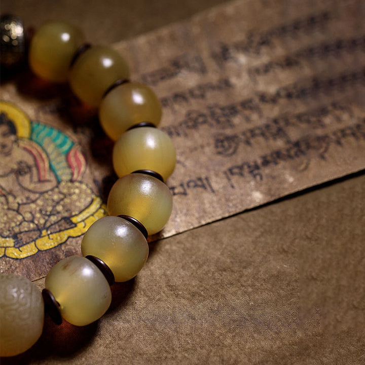 Buddha Stones Handmade Tibetan Sheep Horn Om Mani Padme Hum Auspiciousness Bracelet