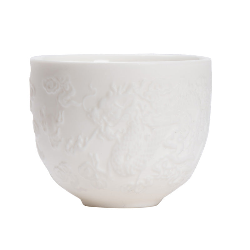 Buddha Stones Dragon Phoenix Relief White Porcelain Ceramic Teacup Kung Fu Tea Cup 115ml