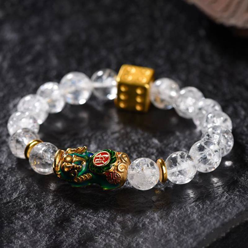 Buddha Stones Color-Changing Pixiu White Crystal Dice Wealth Bracelet