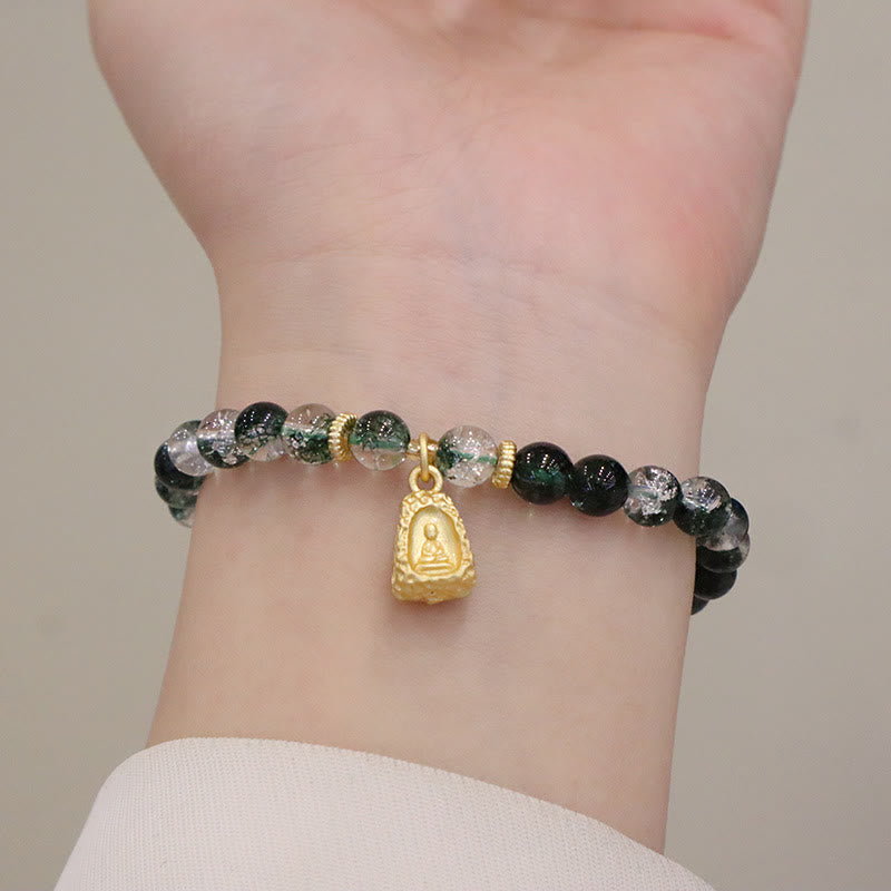 Buddha Stones Natural Green Phantom Confidence Gourd Buddha Charm Bracelet