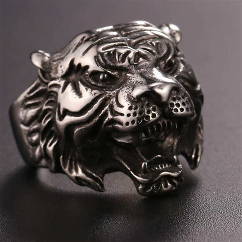 Men's Animal Tiger Head Titanium Steel Balance Calm Punk Rock Biker Ring