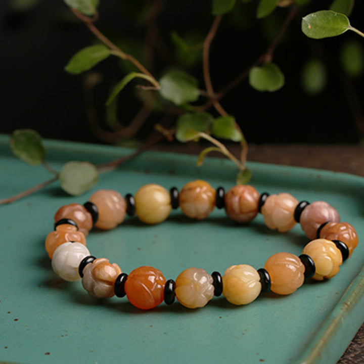 Golden Silk Jade Lotus Wealth Luck Bracelet