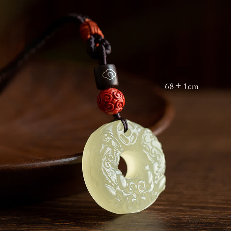 PiXiu Peace Buckle Jade Small Leaf Red Sandalwood Cinnabar Agate Luck Necklace Pendant