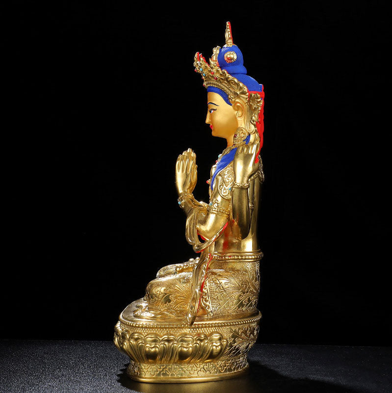 Chenrezig Four-armed Avalokitesvara Protection Copper Gold Plated Statue Decoration