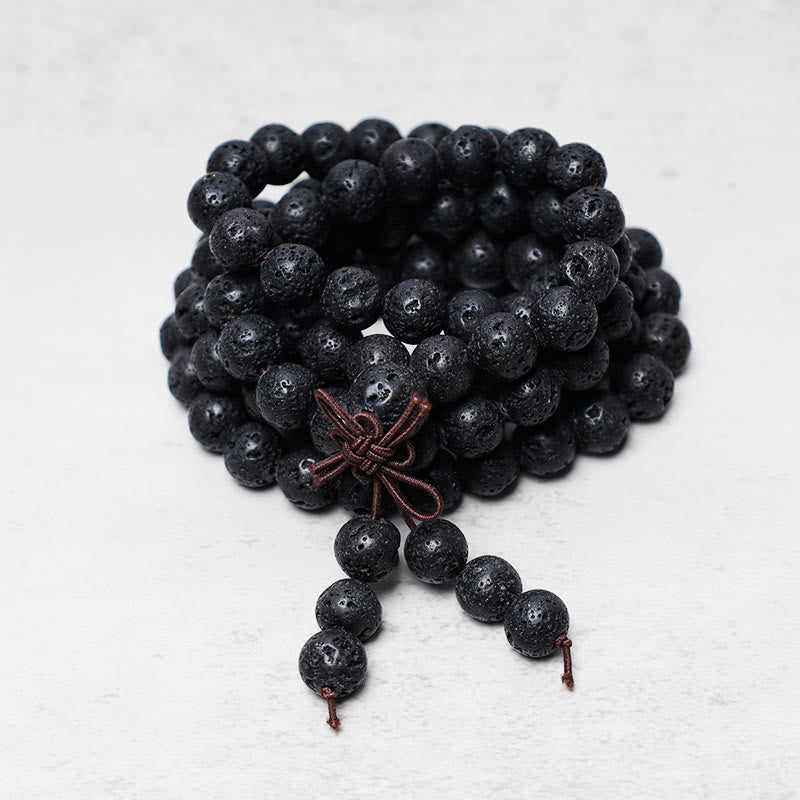 Buddha Stones 108 Natural Lava Rock Beads Prayer Mala Bracelet Necklace