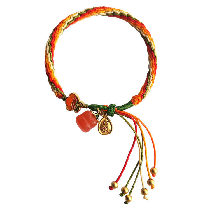 Buddha Stones Persimmon Red Agate Strength Reincarnation Knot Braid String Bracelet